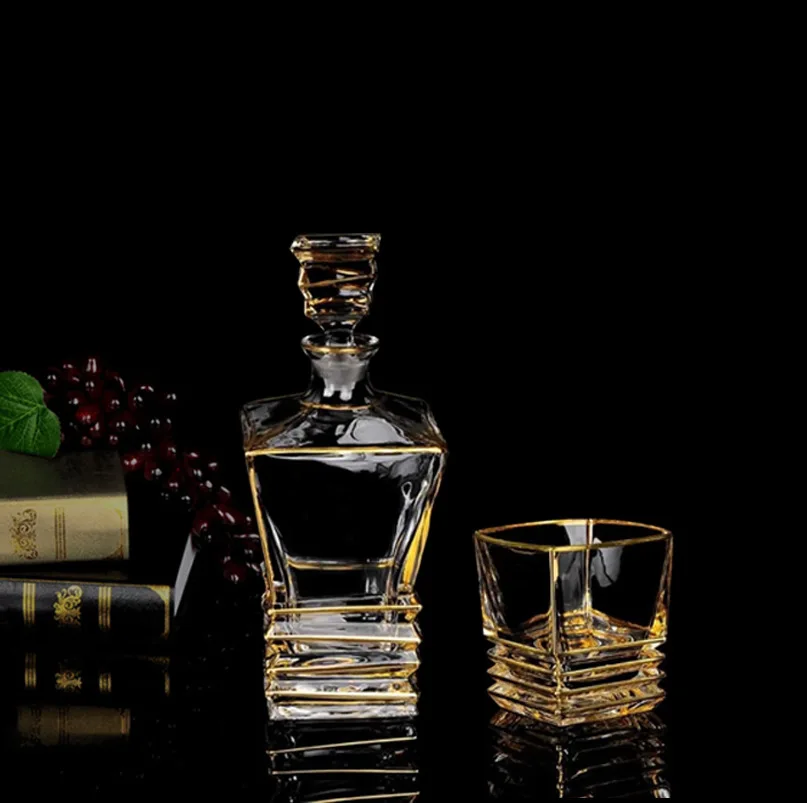 

Character Creative Chinese Style Handmade Gold Foil Line Craft Wine Bottle Wine Whiskey Shot Glass Wine Bottle Wine Pot Set