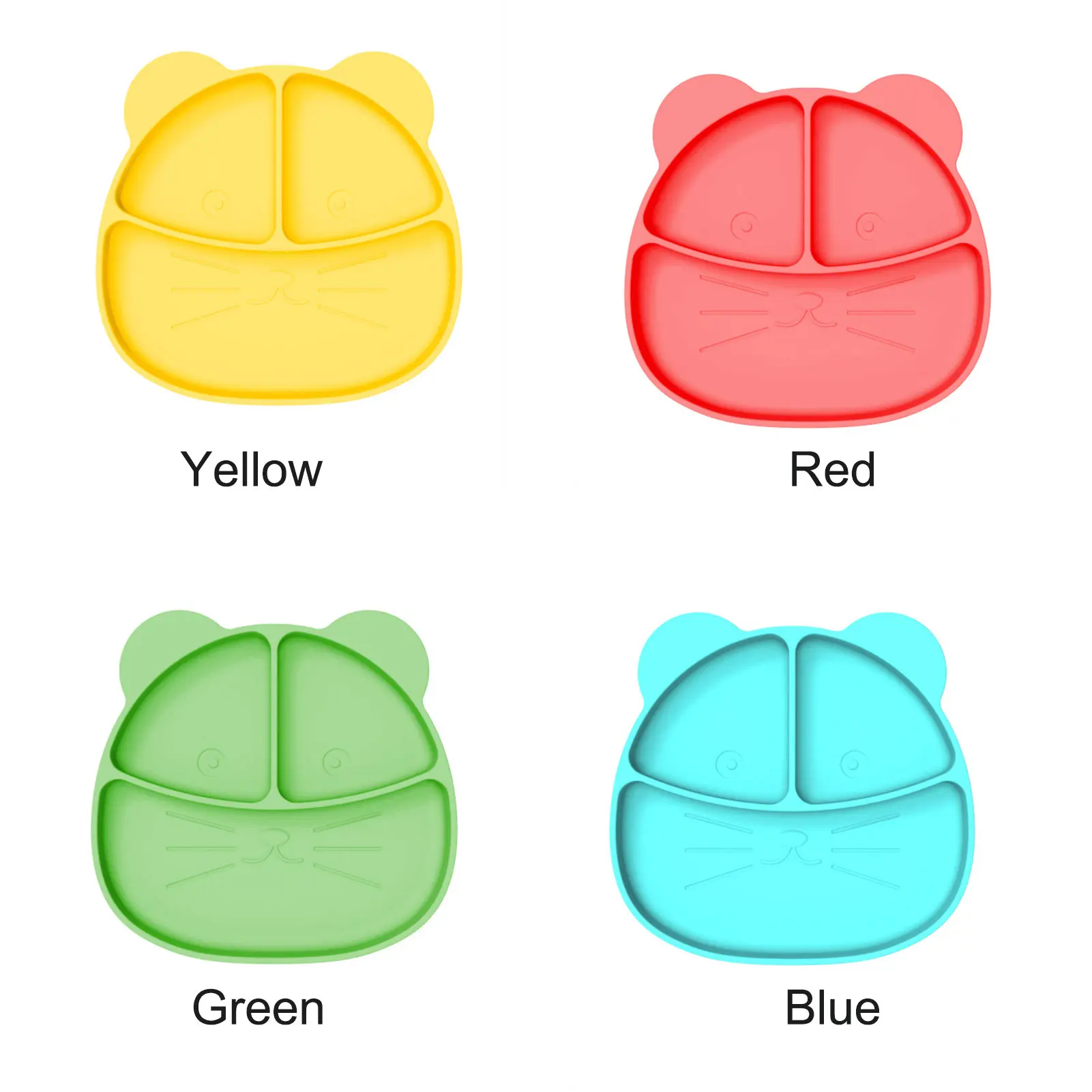 

Non Slip Gift Cartoon With 3 Grids Tableware Home Lightweight Easy Clean Baby Feeding Tray Silicone Plate Dinner Portable