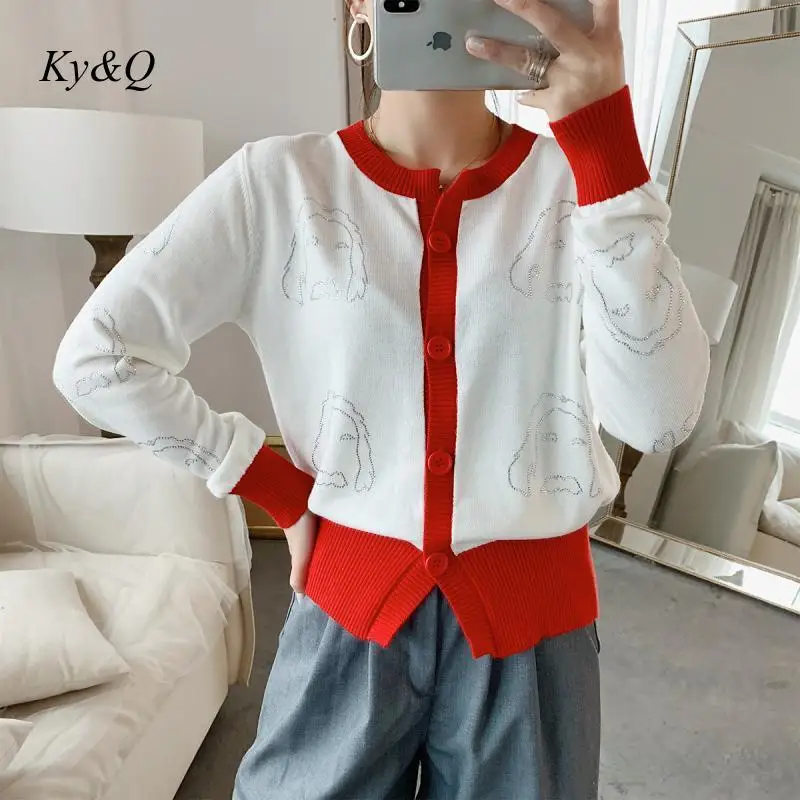 Женский трикотажный кардиган подиумный дизайнерский красный составного кроя с