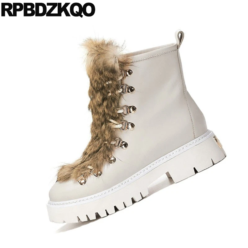 Женские ботильоны из натуральной кожи Бежевые ботинки на высоком массивном