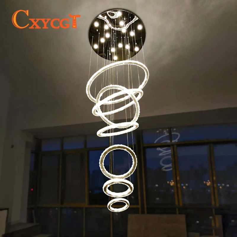 Большой светодиодный светильник для лестницы роскошные кольца современная