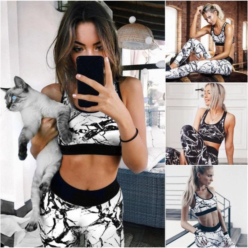 

Printed Breathable Yoga Sets Sexy Women Sportswear Halter Bra & Leggings Tight Fitness Sports Suit Yoga Set Tracksuit for Women