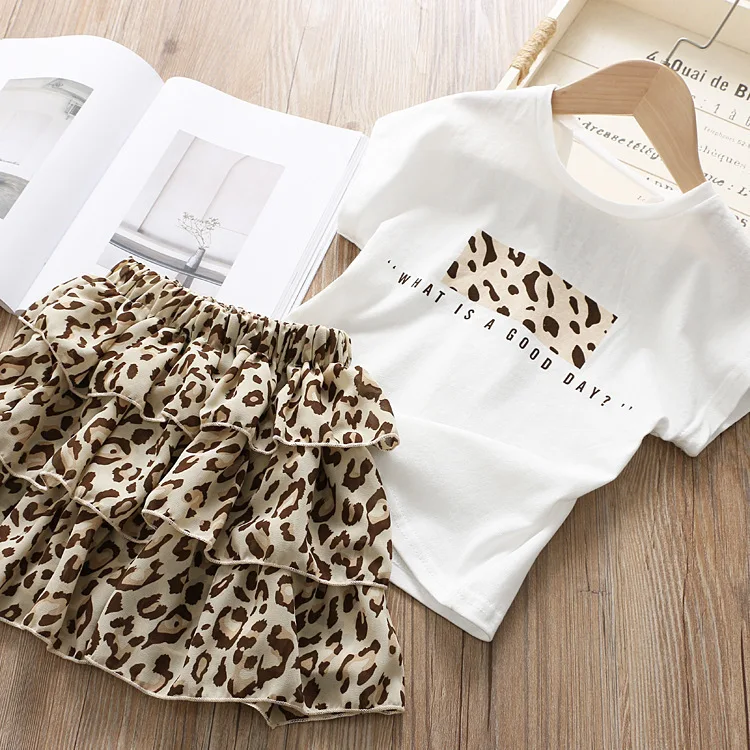 Комплект одежды для девочек коллекция 2019 года летняя белая рубашка + леопардовая