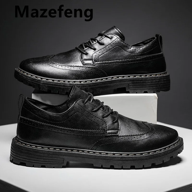 

Mazefeng 2021 New Men Oxford Patent Leather Dress Shoes Brogue Lace Up Flats Male Casual Shoes Footwear Loafers Men Size 39-44