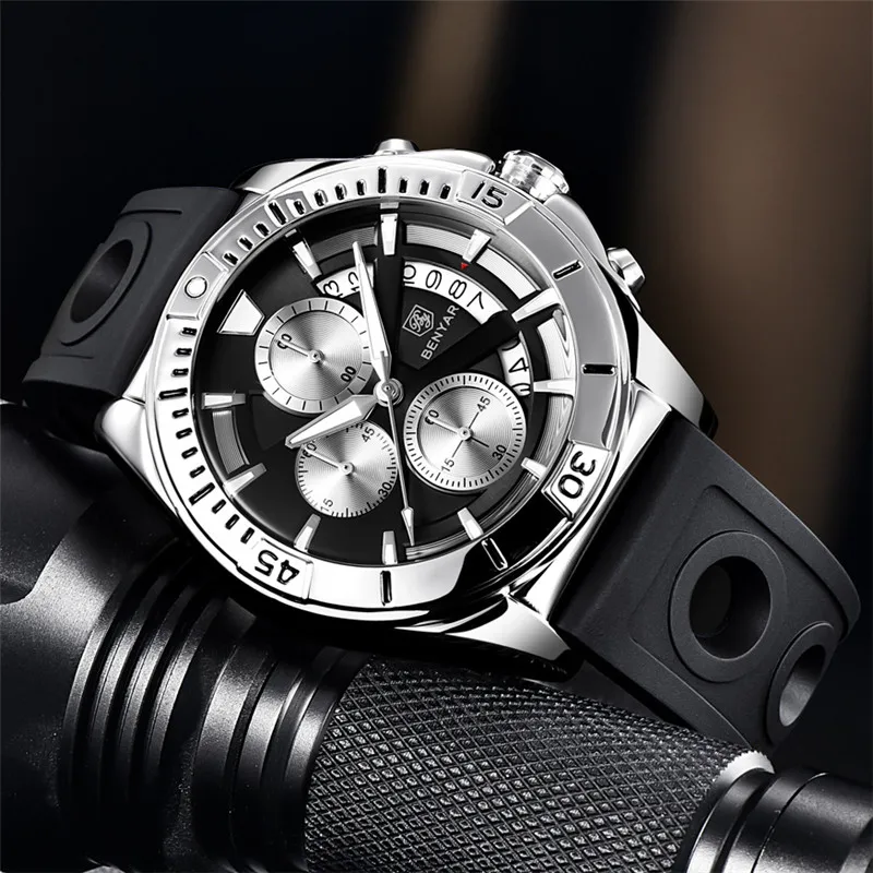 Часы BENYAR Мужские кварцевые с календарем спортивные брендовые Роскошные в стиле