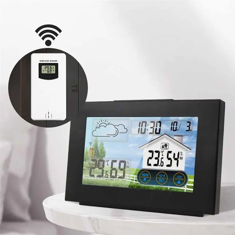 

Digital Alarm Clock Touch Screen Thermometer Hygrometer LCD Travel Clock With Temperature Weather Forecast Display Indoor