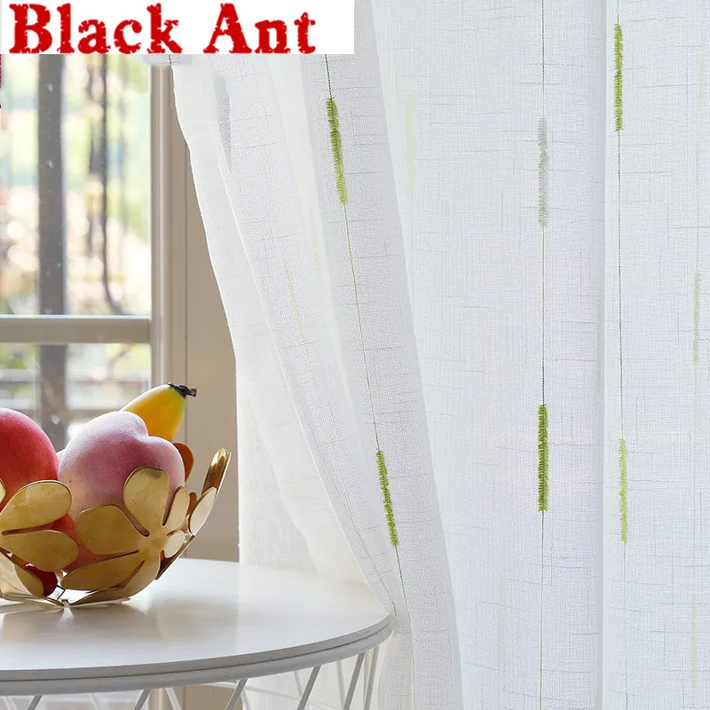 Льняные белые газовые занавески полосатые экраны зеленые тюлевые перегородки