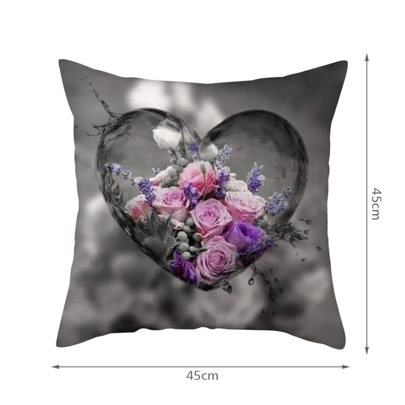 

45x45 Natural Flowers Cartoon Pattern Style Peach Skin Cushion Cover for Bed Pillows Cases for Sofa Cover for Living Decoration