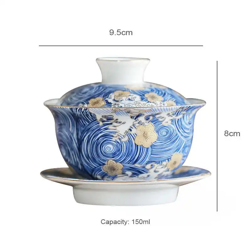

Color Enamel Gaiwan Handpainted Ceramic Tea Tureen Kung Fu Tea Set Chinaware Chinese Tea Service