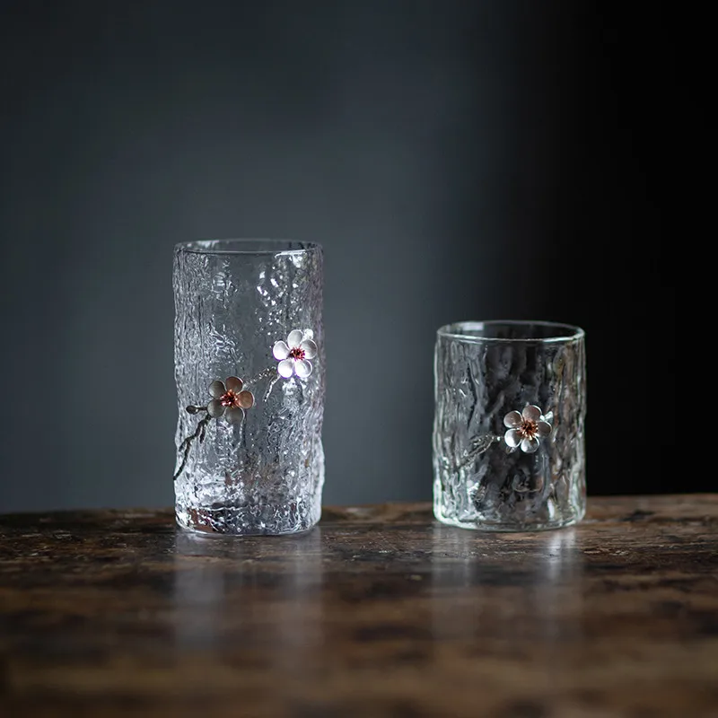 Японский стиль высокая емкость олово слива цветущее стекло чашка для чая