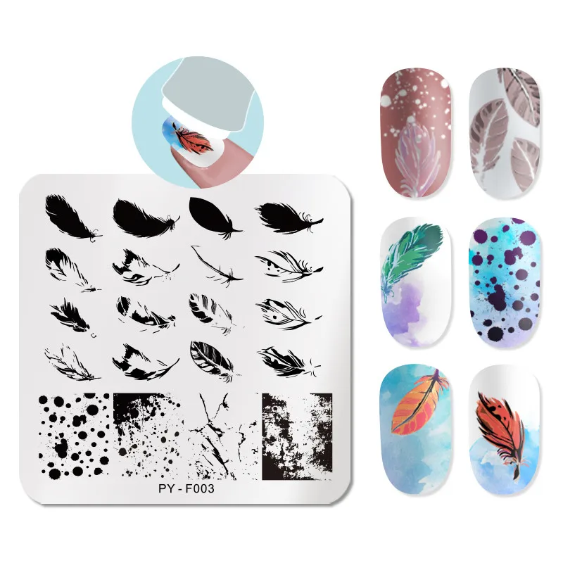 Штамповочная пластина для ногтей PICT YOU с изображением перьев шаблон из