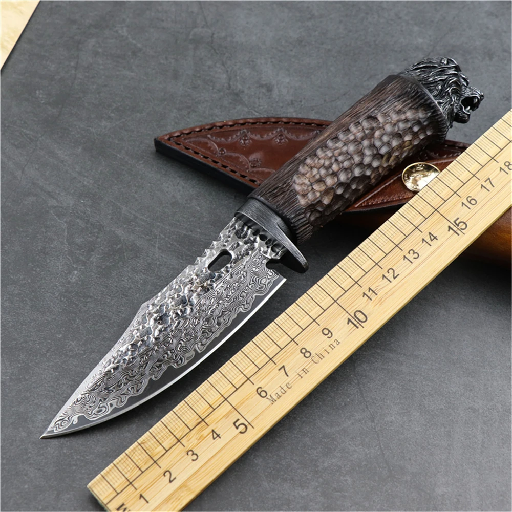 Дамасский прямой нож для выживания на природе охоты фиксированное лезвие ручка