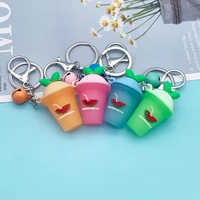 cute milk tea cup keychain charms cartoon simulation watermelon drink key chains for women bag car pendant fashion accessories