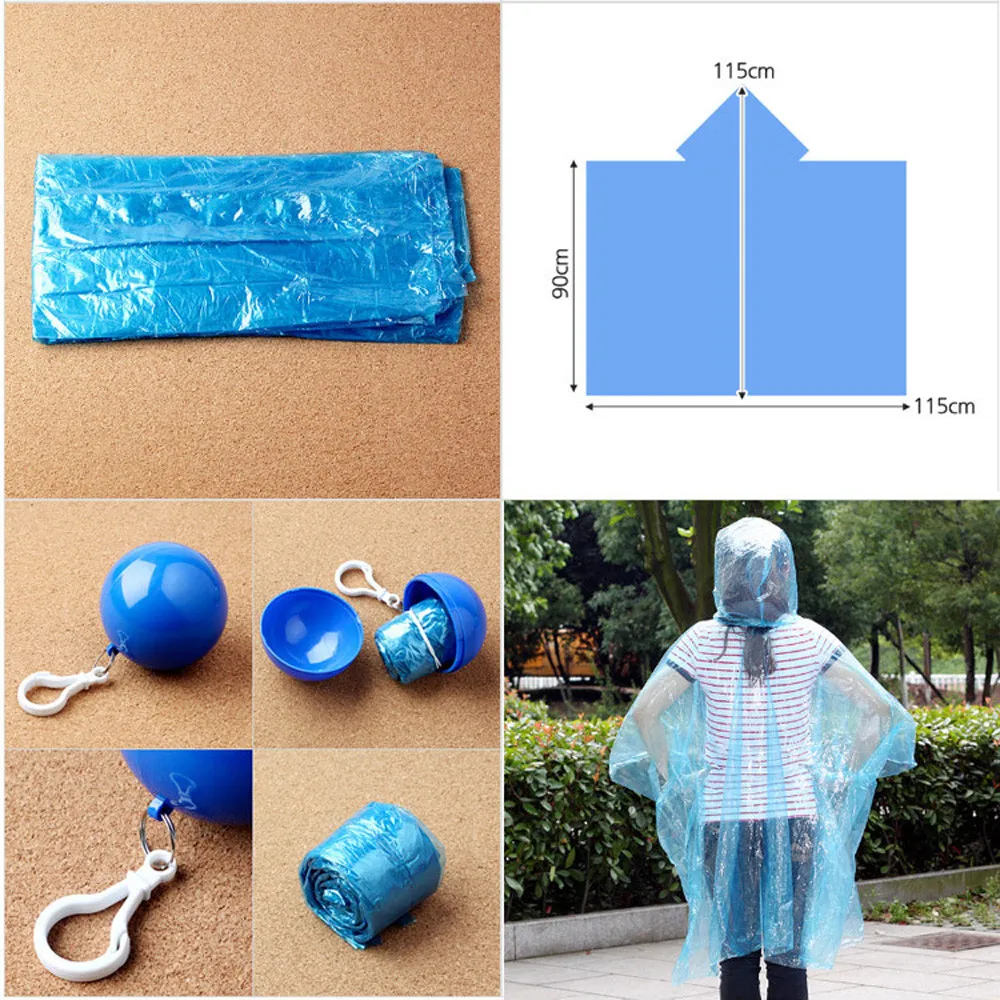 Portable Rain Ponchos Ball for Adults Disposable Extra Thick Emergency Waterproof Raincoat Colorful Poncho with Hook | Спорт и