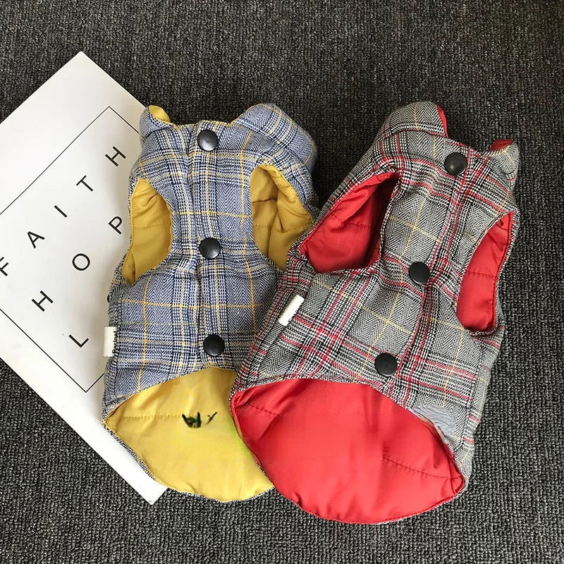 

Dog Clothes Double-sided Cotton-padded Clothe Plaid Cotton-padded Clothes Two-color Teddy Clothes Bichon Law Fighting Clothe2021