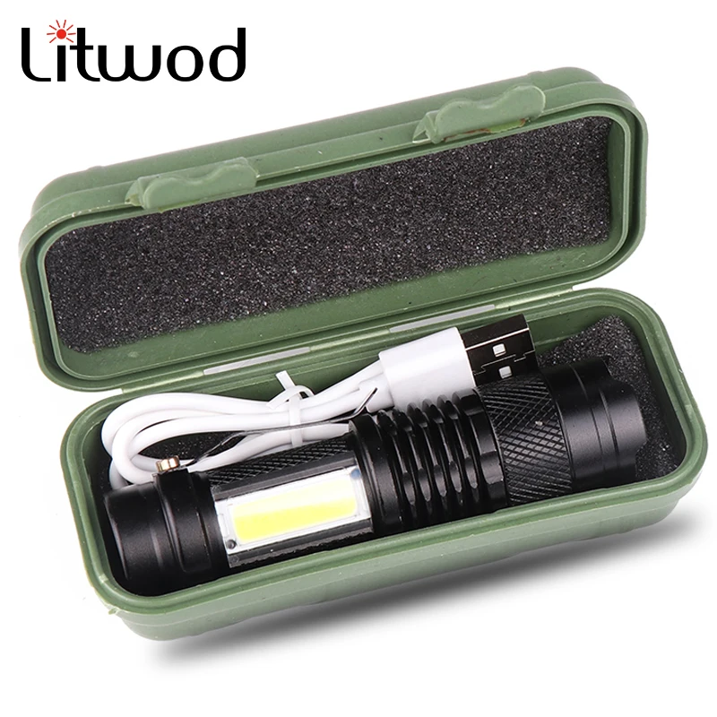 XP-G Q5 Built-in Battery Mini LED Flashlight USB Charging COB Zoomable Waterproof Torch Aluminum Lantern Use AAA | Освещение