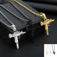 uzi chain cool gothic hip hop gun shape pendant necklace gold army style male chain for women men gifts jewelry accessories