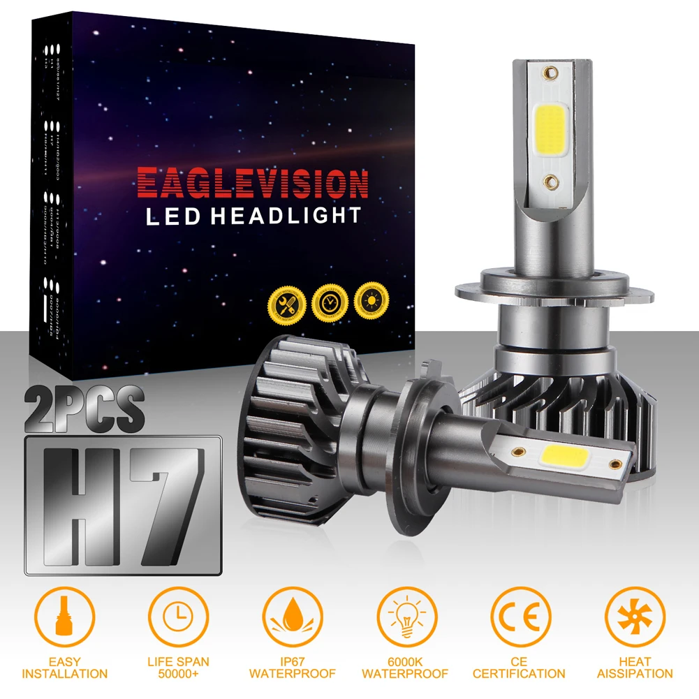 2 шт. Автомобильные светодиодные лампы H7 100 лм 6000 Вт 12 В H7|Передние LED-фары для авто|