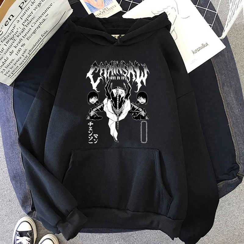 

Chainsaw man Metal Oversized Hoodie Women Clothing Polyester Long Sleeve Tops Loose Pocket Sweatshirt Girl Casual Pullover Tops