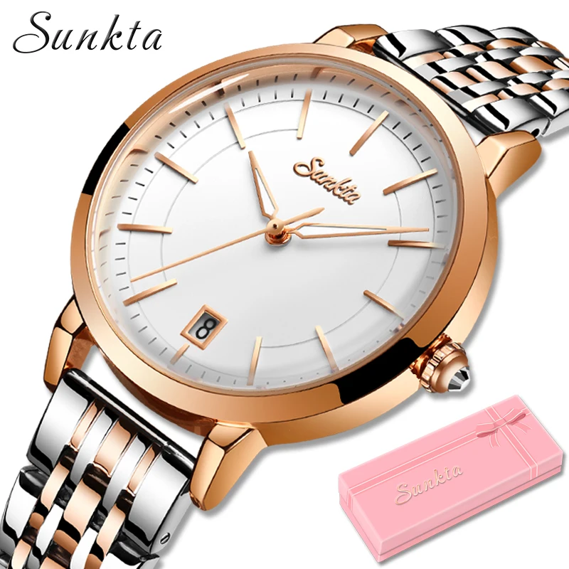 

SUNKTA Top Luxury Brand Watch Women Watches Rose Gold Bracelet Female Wrist Watch Sport Waterproof Quartz Clock Relogio Feminino