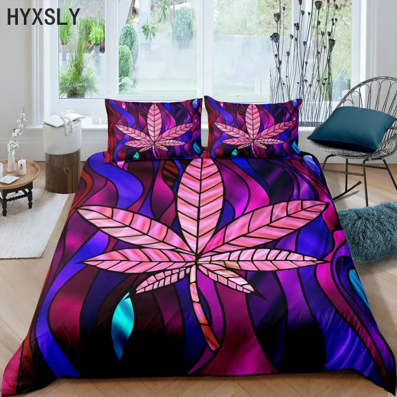 

Colourful Maple Leaves Printed Bedding Set 2/3 Pcs Bedclothes Duvet Cover Pillowcase Home Textile Single Twin Double Full Size