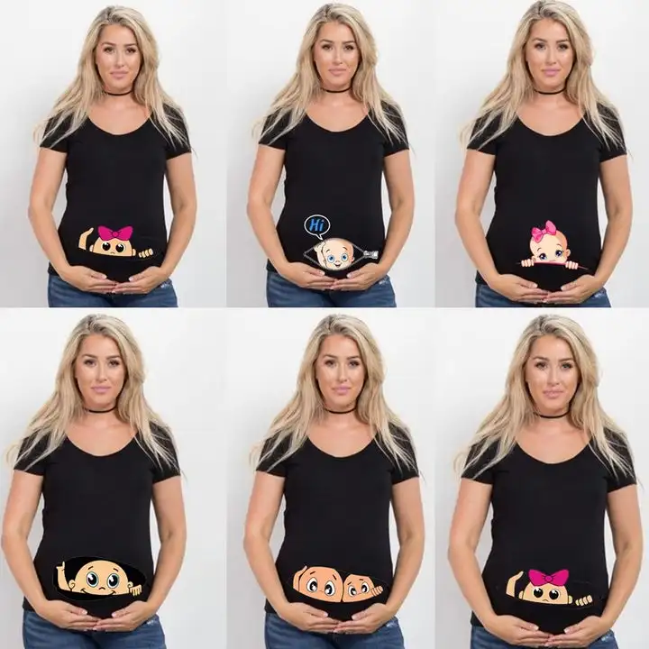 Funny Cartoon Print Maternity Clothing Anouncement T-Shirts New Mom Materinity Summer Short Sleeve shirt Pregnancy Clothes Wear