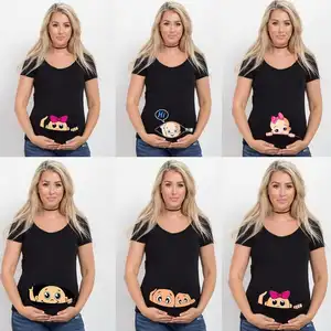 Funny Cartoon Print Maternity Clothing Anouncement T-Shirts New Mom Materinity Summer Short Sleeve s