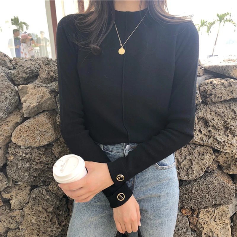 Chic Half-turtleneck Women Sweater Full Sleeve Female Knitted Pullovers Casual Solid Jumpers Autumn Winter Knit Tops 2019 | Женская