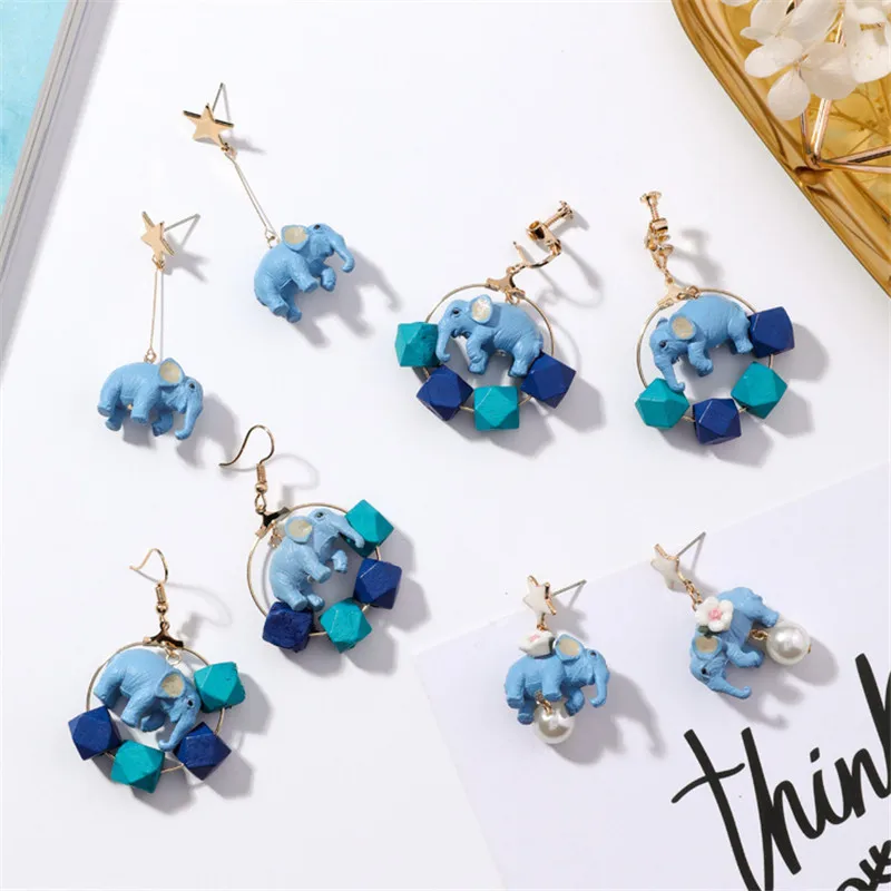 

Модные деревянные висячие серьги в виде слона для женщин, геометрические круглые жемчужные бусины, Подвесные серьги в виде животных, ювелир...