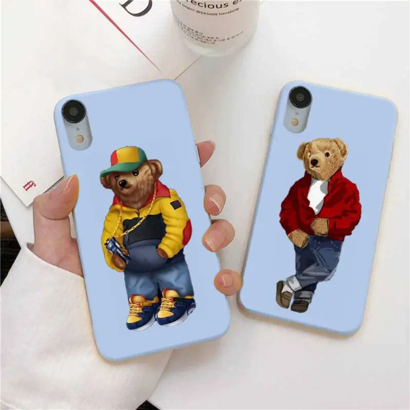

Cute Fashion Bear Soft Phone Case For Iphone 6 6s 7 8 Plus XR X XS XSmax 11 12 Pro Mini Max Candy Blue Silicone Cover