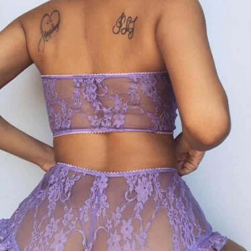 Сексуальный кружевной прозрачный комплект из 2 предметов нижнее белье женское