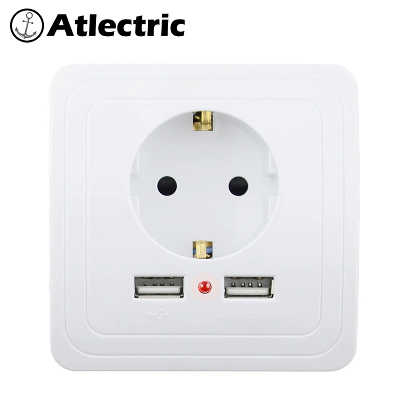 Atlectric двойной USB порт зарядное устройство адаптер штепсельная вилка европейского