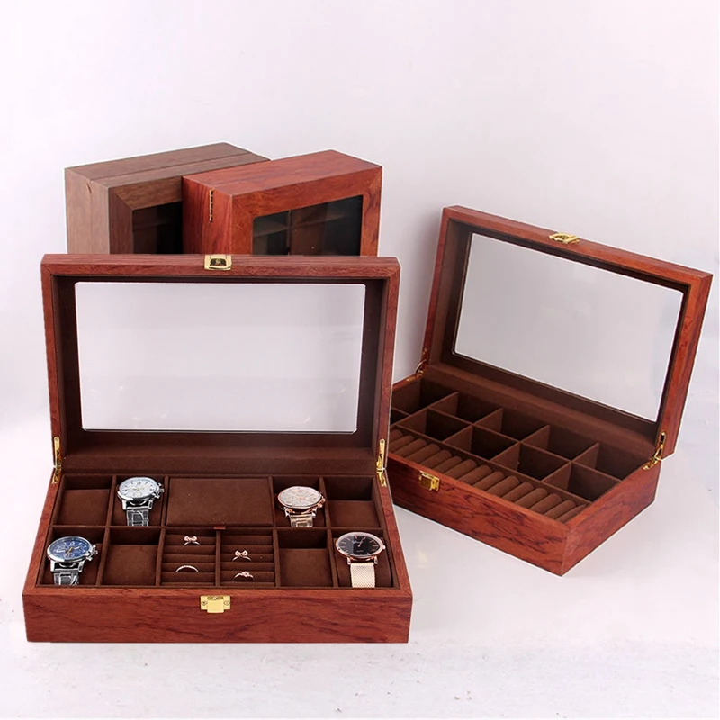 

Grids Retro Wooden Watch Display Case Durable Packaging Holder Jewelry Collection Storage Watch Organizer Box Casket