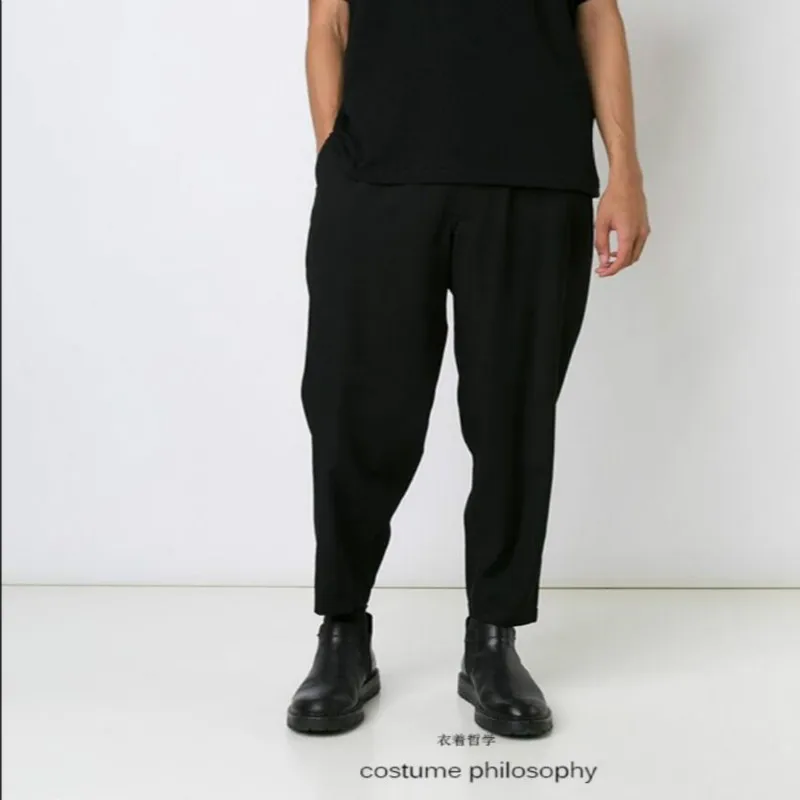 27-44 Original Plus Size Men's Black Casual Pants Fashion Personality Harem Pants Catwalk Models Loose Ankle-length Pants