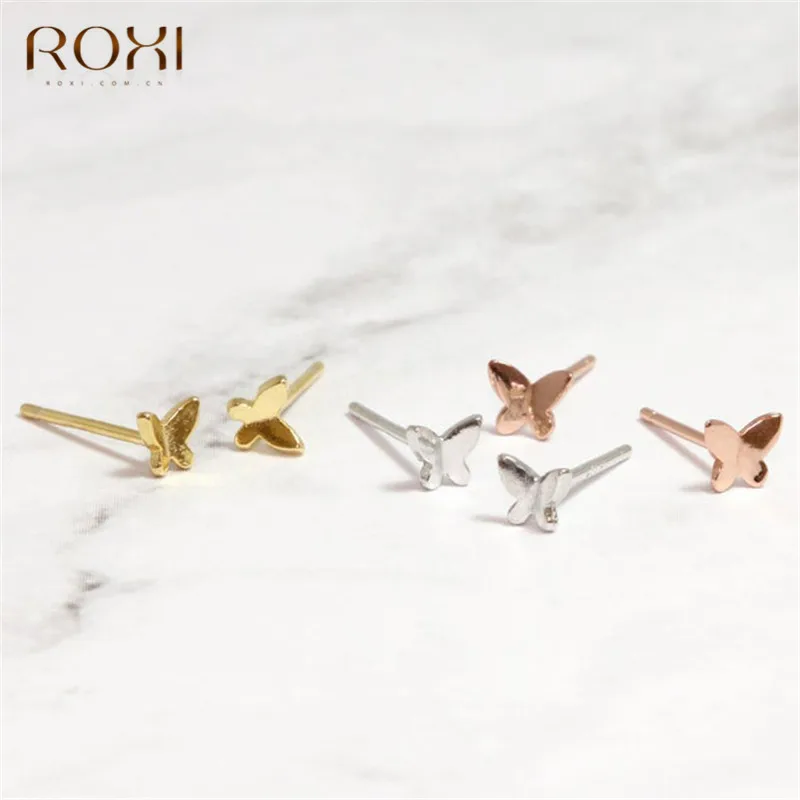 Корейские золотые серьги-гвоздики ROXI с бабочкой для женщин, Детские полированные серьги-бабочки для хряща ушной раковины, серьги из стерлингового серебра 925 пробы
