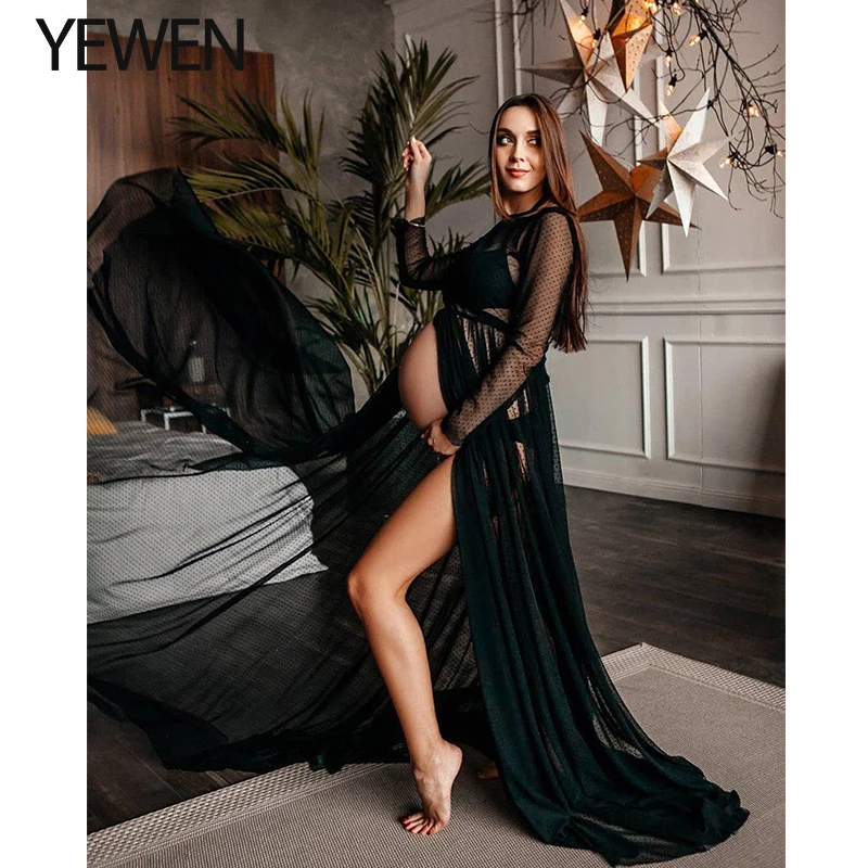 

Black Sexy Maternity Boudoir Photo Shoot Robe Tulle Maternity Gowns Dotted Tulle Dress Maternity Photography Props Dresses