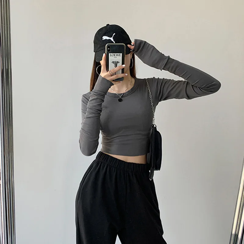 

Топ женский для джазовых танцев, облегающая короткая модная футболка с завышенной талией, тонкая рубашка с длинным рукавом, в иностранном с...