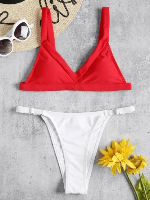 Подходящее бикини резиновый желтый красный топ с белыми брюками регулируемый