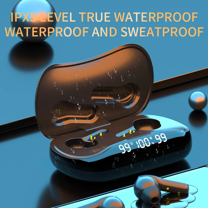 Беспроводные наушники TWS Bluetooth светодиодные спортивные Hi-Fi стерео