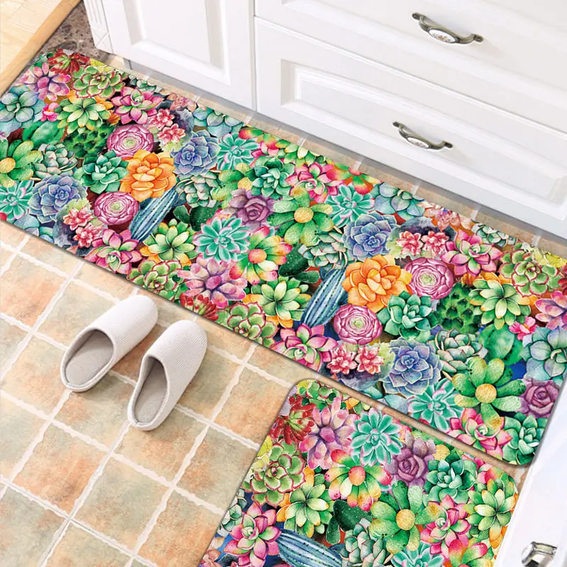 

Bohemian Floral Pattern Rugs Kitchen Mat Long Bedroom Entrance Doormat Balcony Bathroom Living Room Carpet Home Floor Decoration