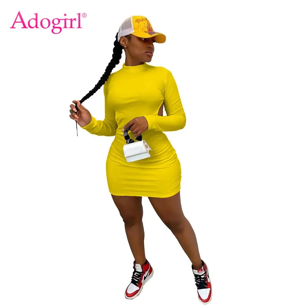 Повседневное однотонное мини платье с открытой спиной Adogirl модное облегающее