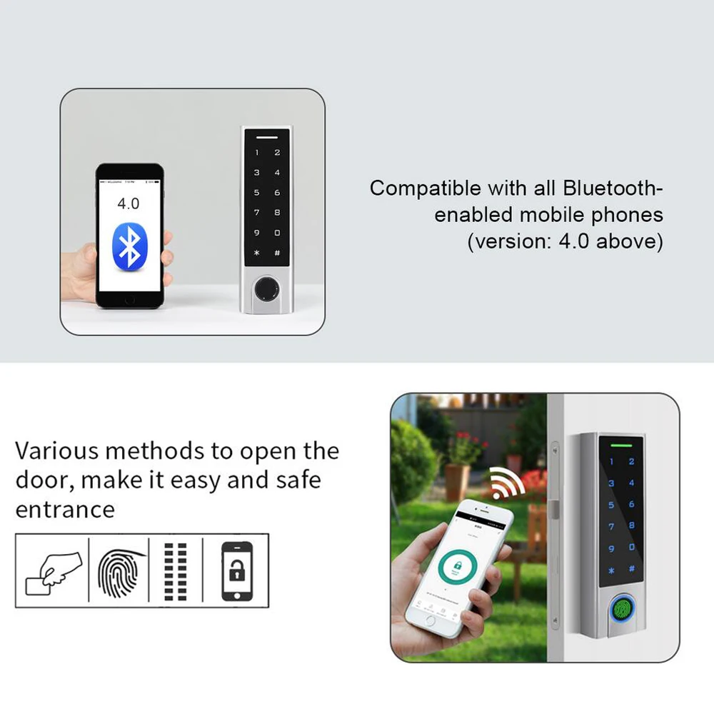 

1000 User Bluetooth V4.0 125Khz Access Controller Fingerprint Sensor IP66 Waterproof Bluetooth Access Control APP Support
