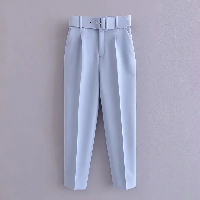 

TRAF Za Women Pants Fashion High waist Pants Brown Black Woman Trousers office Beige Streetwear Trousers 2021 Female clothing