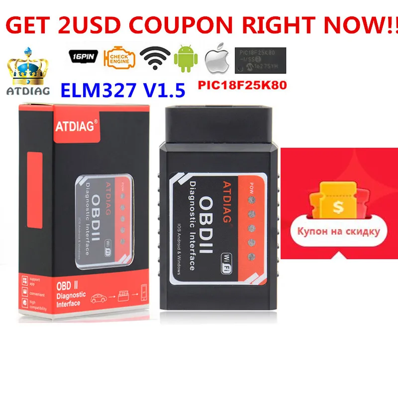 10 шт. OBD OBD2 сканер ELM327 прошивка V1.5 PIC18F25K80 чип беспроводной для Android или iOS ELM 327