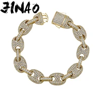 jinao 2021 new 12mm 6 time 14 k gold plating personality iced out aaa cz stone bracelet men and women jewelry for gift