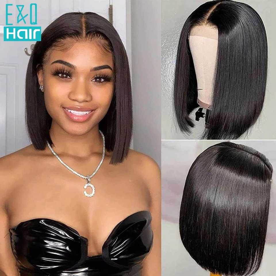 

Natural Black Colored 180 Density 13x4 Lace Front Preplucked Short Bob Pixie Cut Wigs For Women Human Hair Peruvian Remy Hair