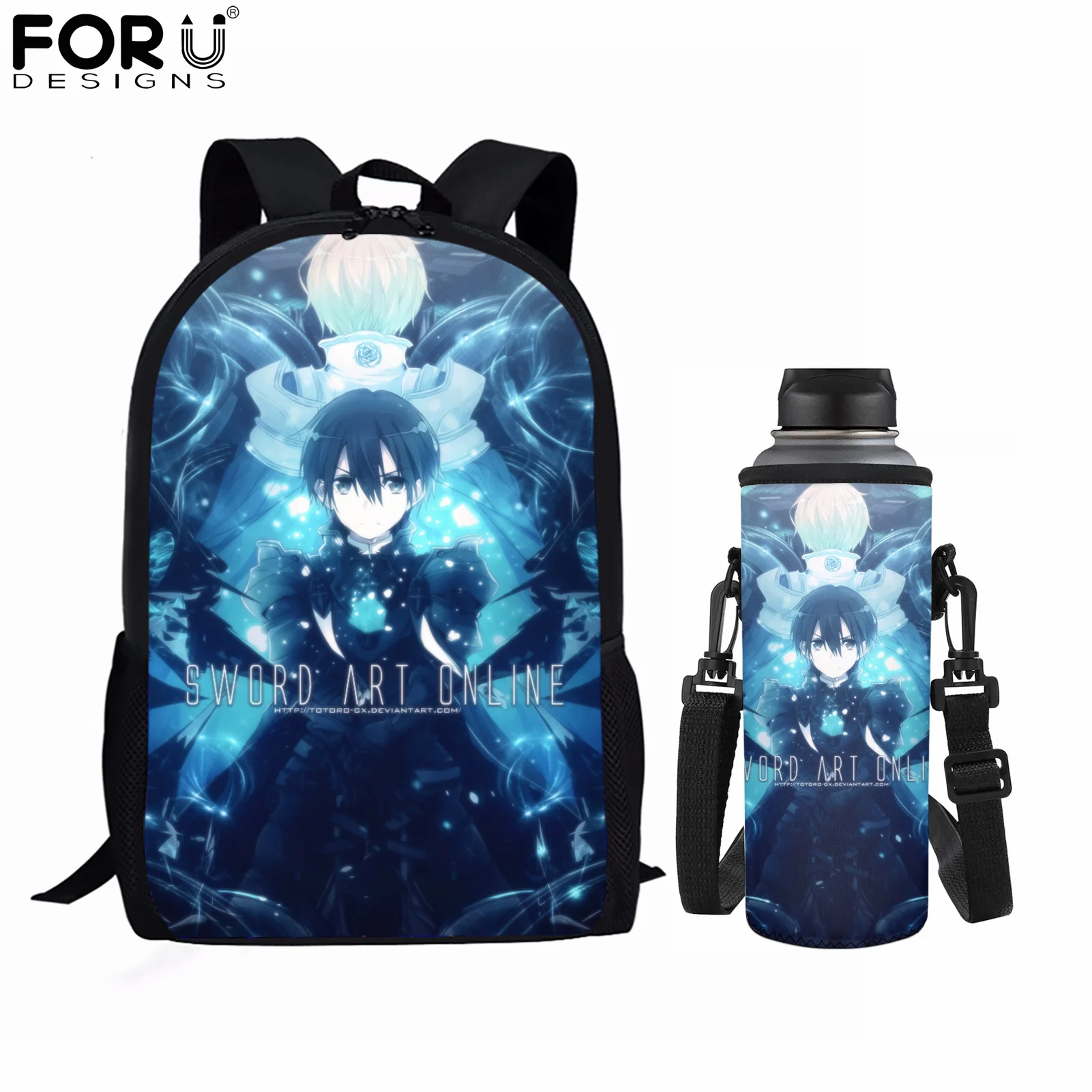 

FORUDESIGNS Anime Sword Art Online Pattern School Bag High Capacity Backpack for Primary Student 2pcs Schoolbags Casual Cup Case