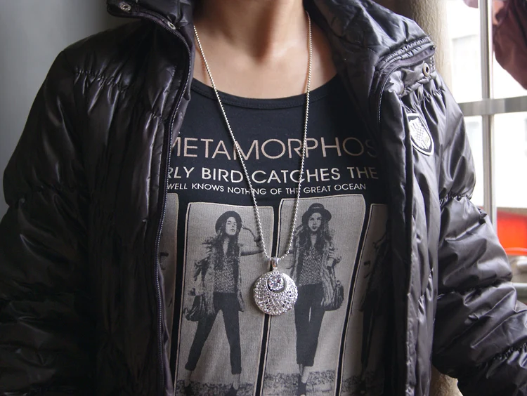 Богемное открытое ожерелье с узором новое модное женское длинное серебряное