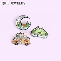 adventure enamel pin mountain bus houses moon brooches for women fashion lapel pin cartoon explorer badge jewelry gift wholesale
