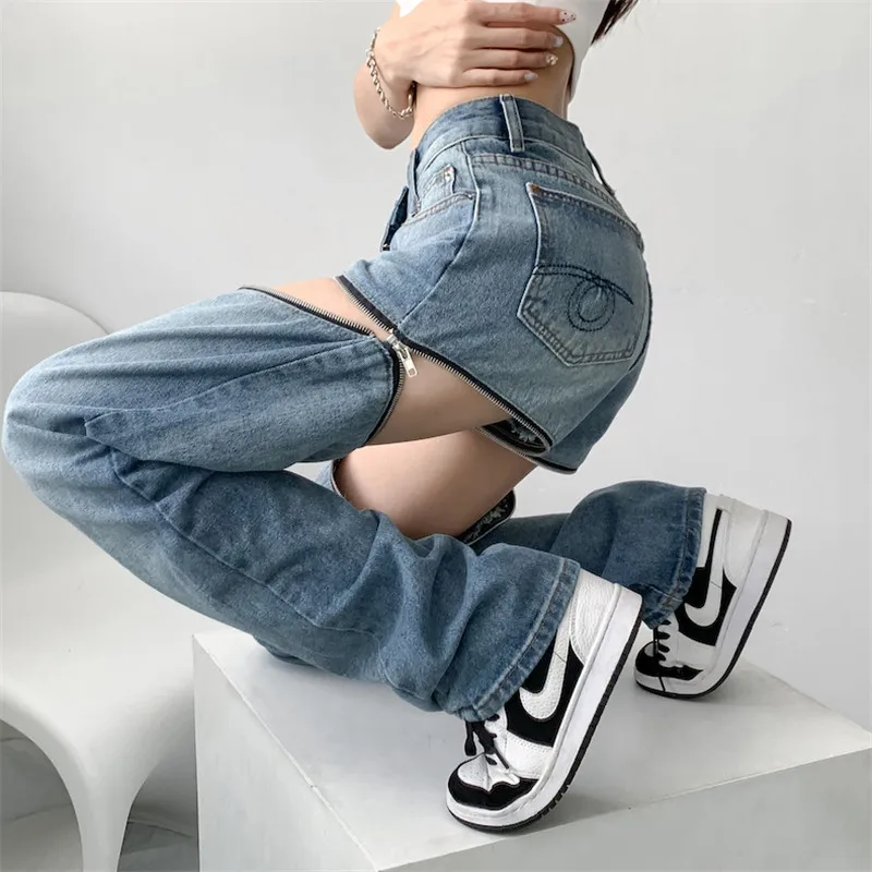 Женские съемные джинсовые брюки модные летние шорты Y2K синие офисные прямые